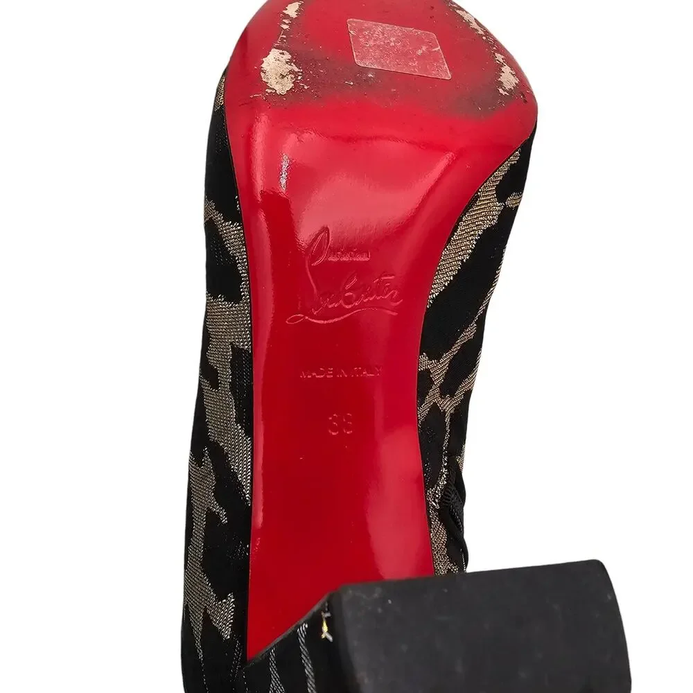 Christian Louboutin Moulamax Ankle Boot Black Gold Lurex Leopard Size 38 US 8